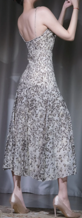 Spaghetti Strap Floral Midi Evening Dress, Ditsy Print Chiffon Bridesmaid Gown gh9908