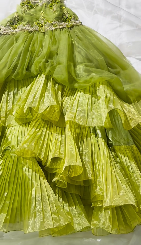 Elegant Vintage Light Green Spaghetti Strap Beaded Fitted Waist Prom & Evening Party Dress gh8506