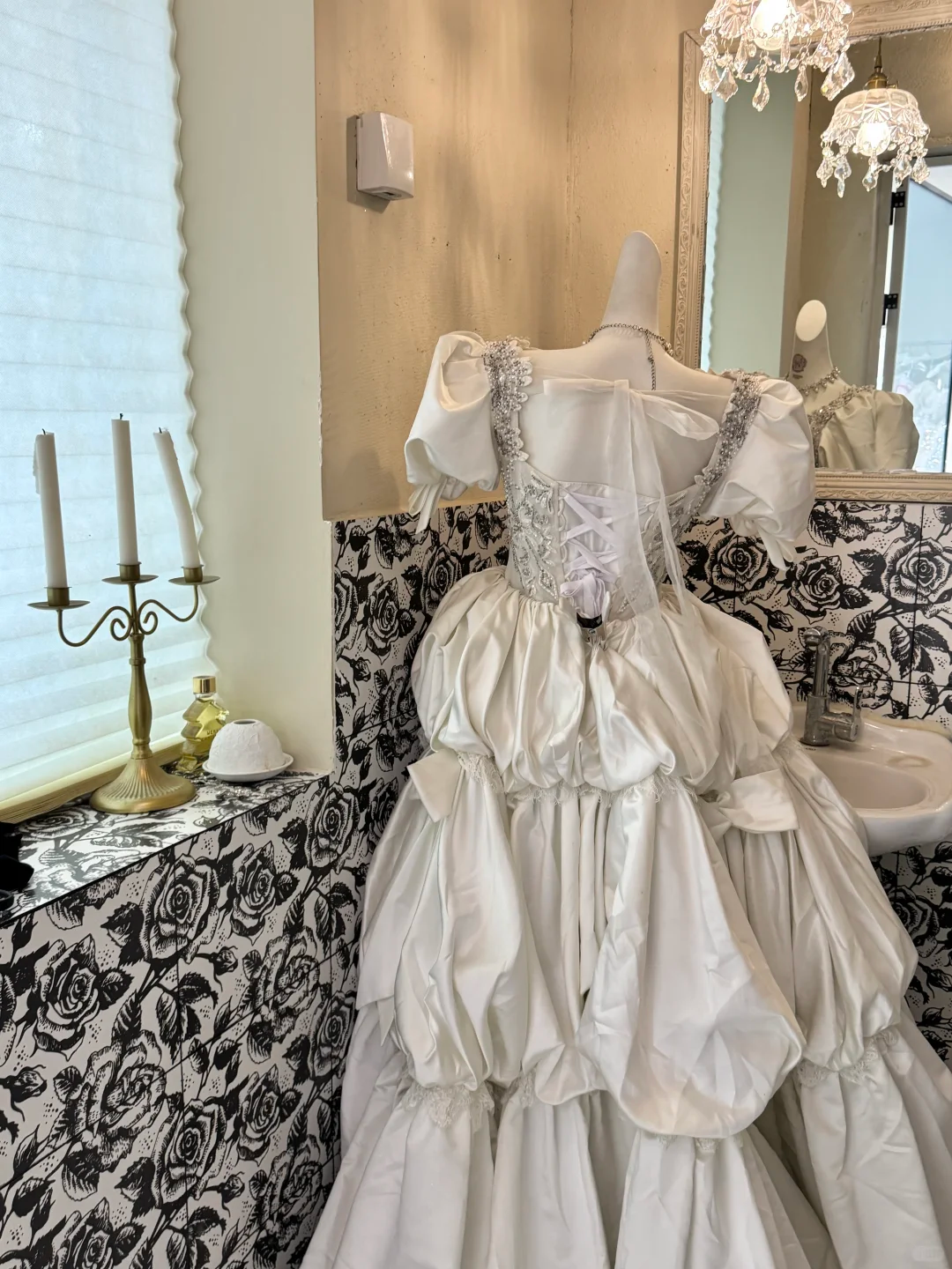 White Puff Sleeve Square Neck Waist-Cinched Puffy Skirt Vintage Romantic Dress, Wedding Gown gh7541