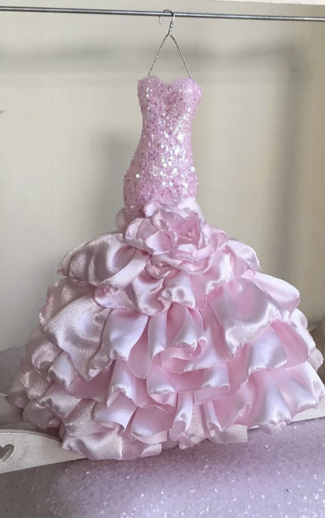 Light Pink Sequined Strapless Waist-Cinched Mermaid Flared Skirt Evening Dress, Fairy Gown, Romantic Gown gh7460
