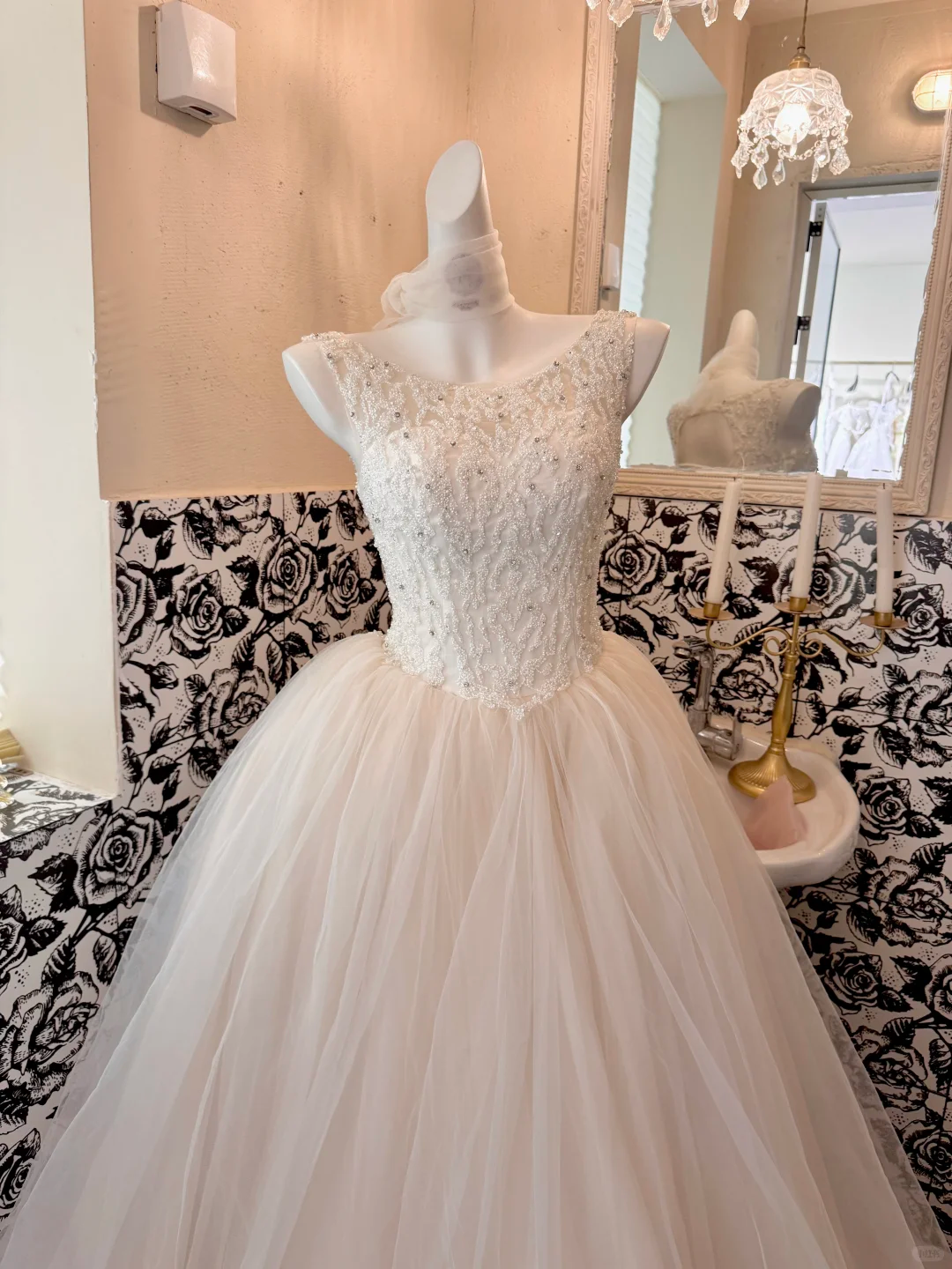 Ivory Sleeveless Beaded Exquisite Classic Cinched Waist Voluminous Skirt Long Romantic Dress, Wedding Gown gh7801