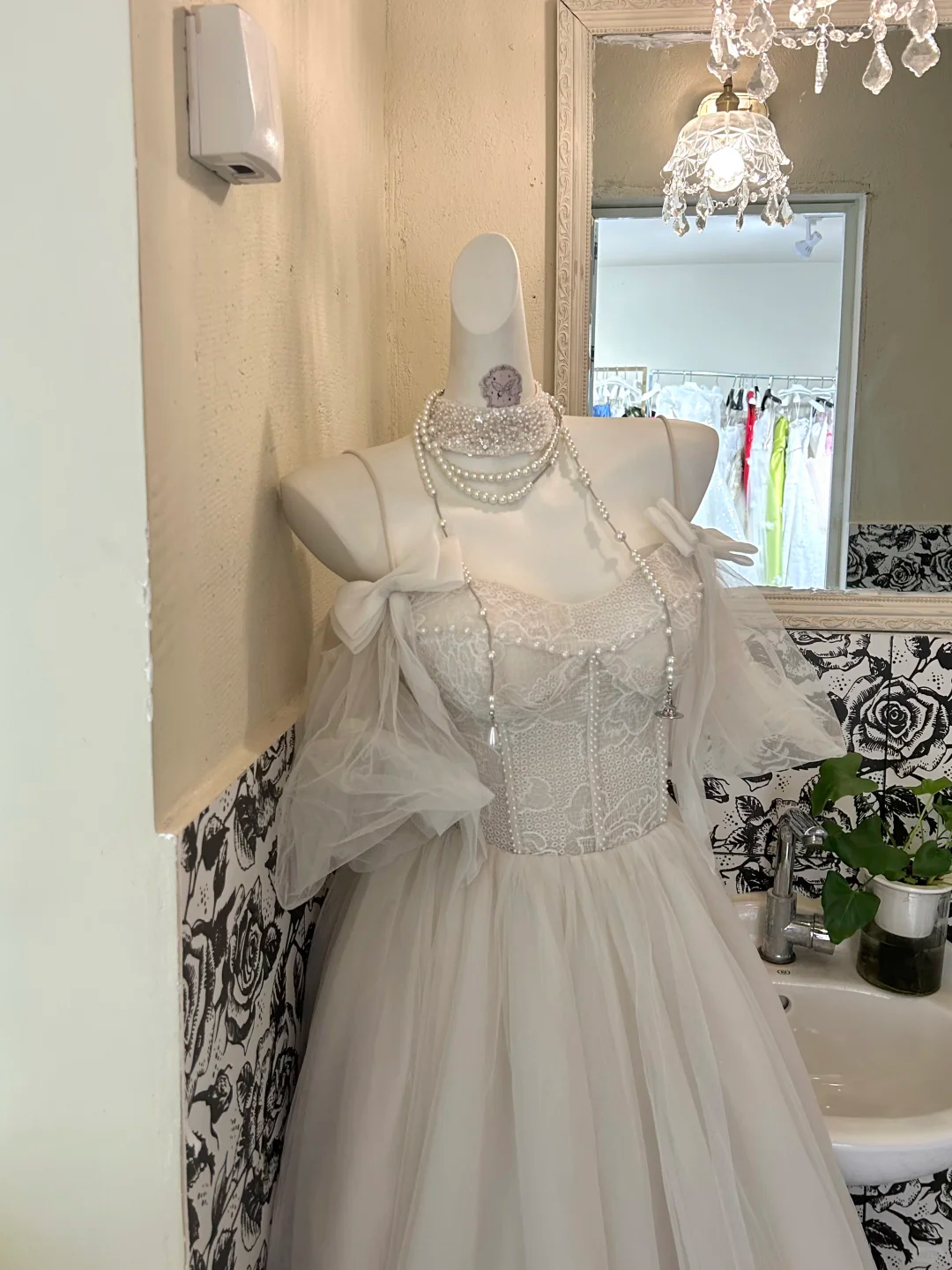 Ivory Spaghetti Strap Off-the-Shoulder Waist-Cinched Full Flared Skirt Long Romantic Dress, Wedding Gown gh7643
