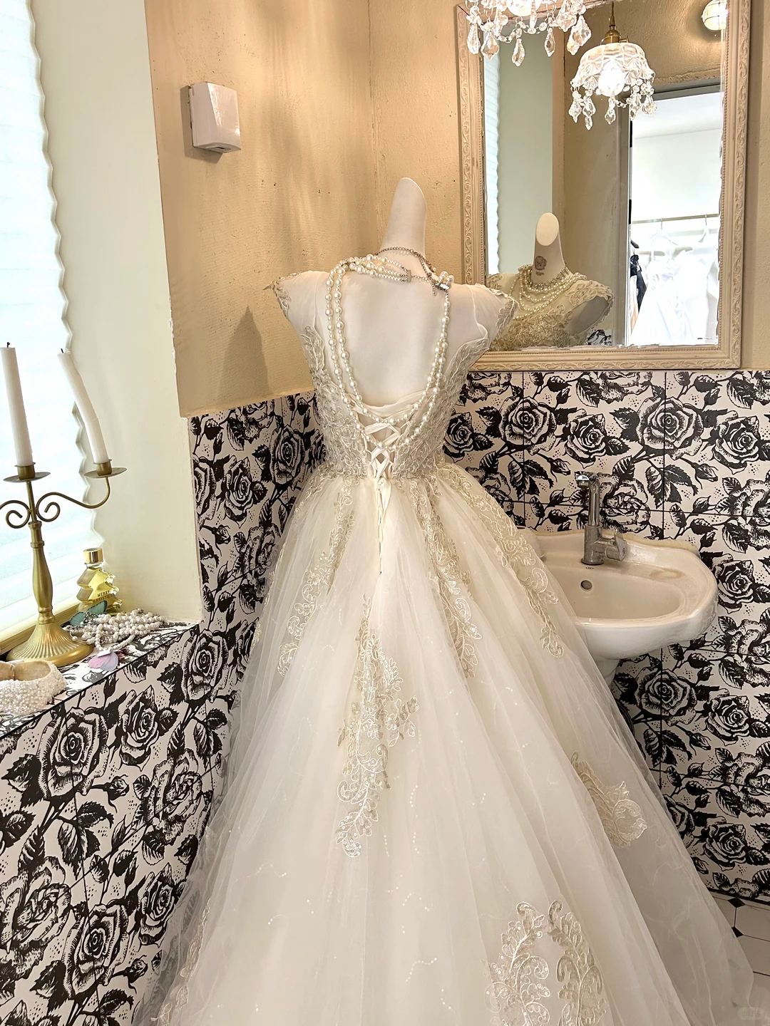 Ivory Embroidered Lace Classic Elegant Waist-Cinched Voluminous Skirt Romantic Dress, Wedding Gown gh7614