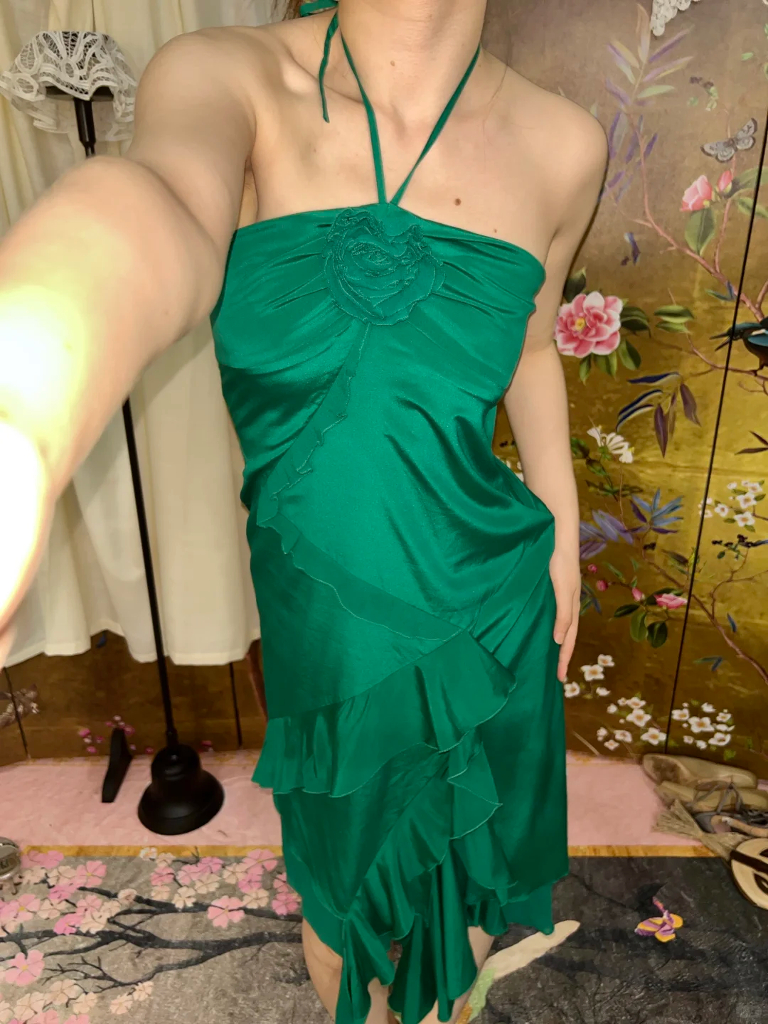 Green Designer Halter Fitted Waist Slim Prom & Evening Party Dress gh8418
