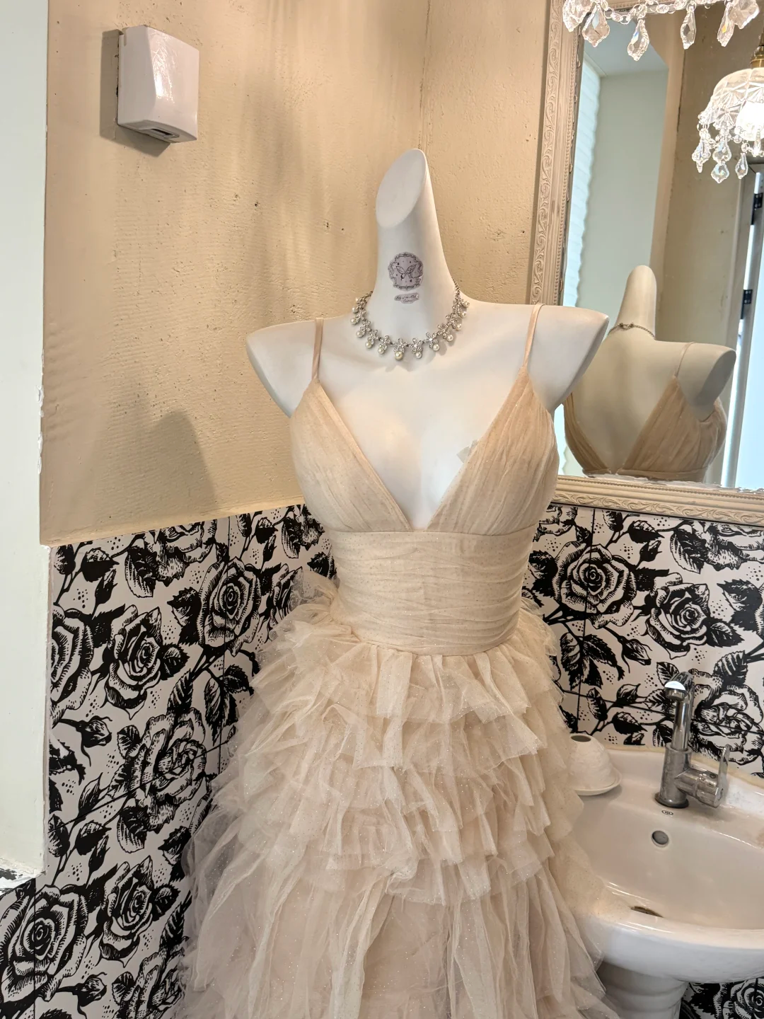Light Apricot Spaghetti Strap Sweetheart Neck Waist-Cinched Tiered Skirt Romantic Dress, Wedding Gown gh7656