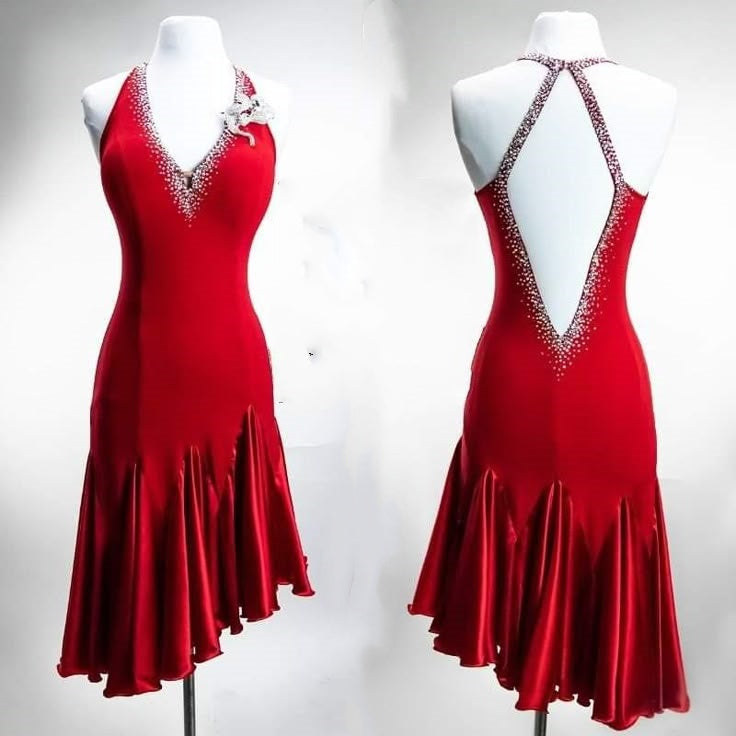 Robe de soirée courte en satin rouge, élégante et perlée, tenue de bal, gh4226