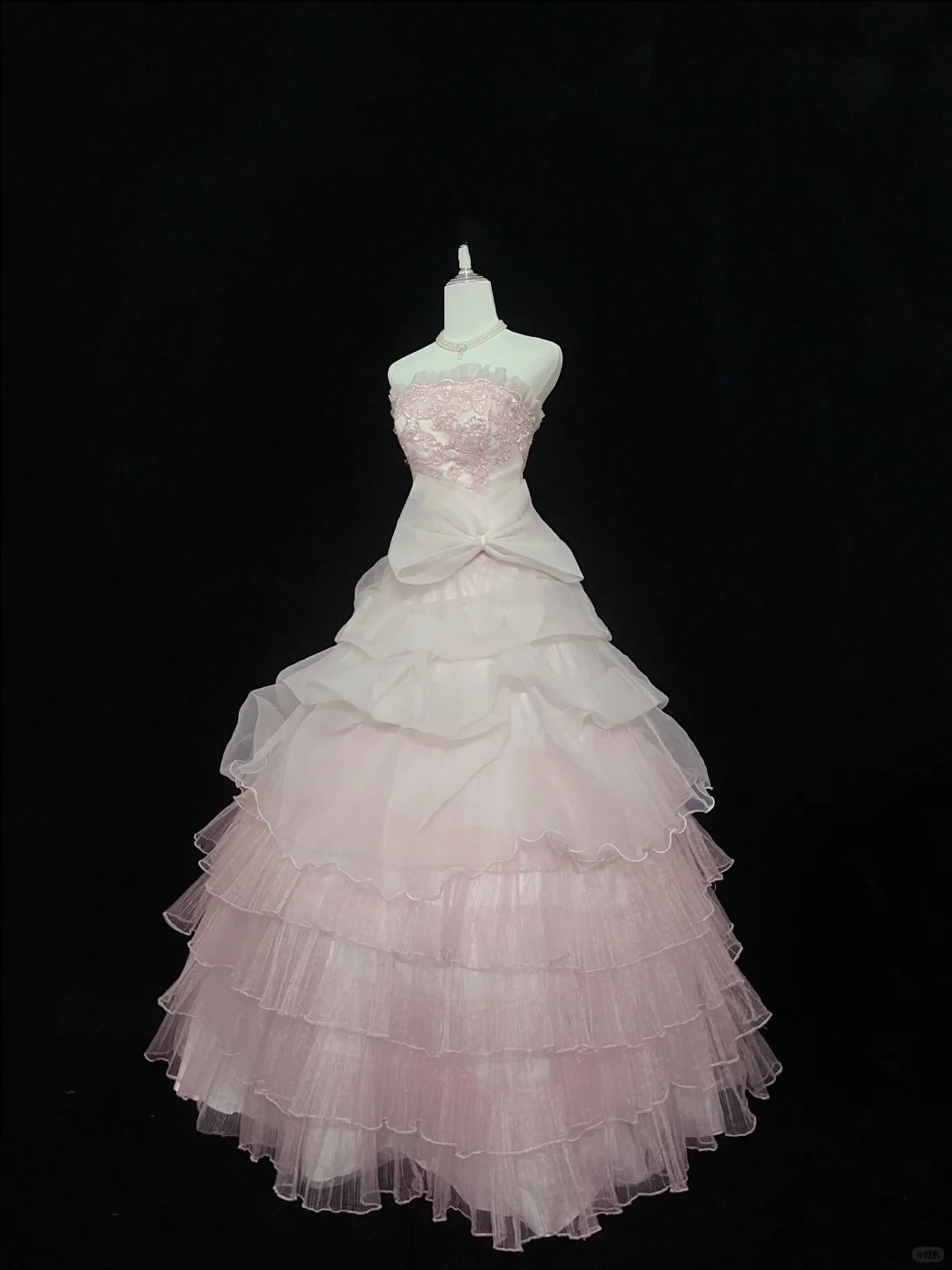 Blush Pink Gradient Strapless Cinched Waist Voluminous Tiered Skirt Romantic Dress, Wedding Gown gh8057