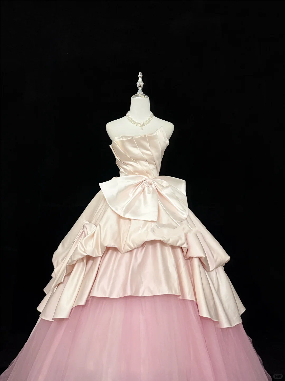 Blush Pink Satin Strapless Cinched Waist Voluminous Skirt Long Romantic Dress, Wedding Gown gh7873
