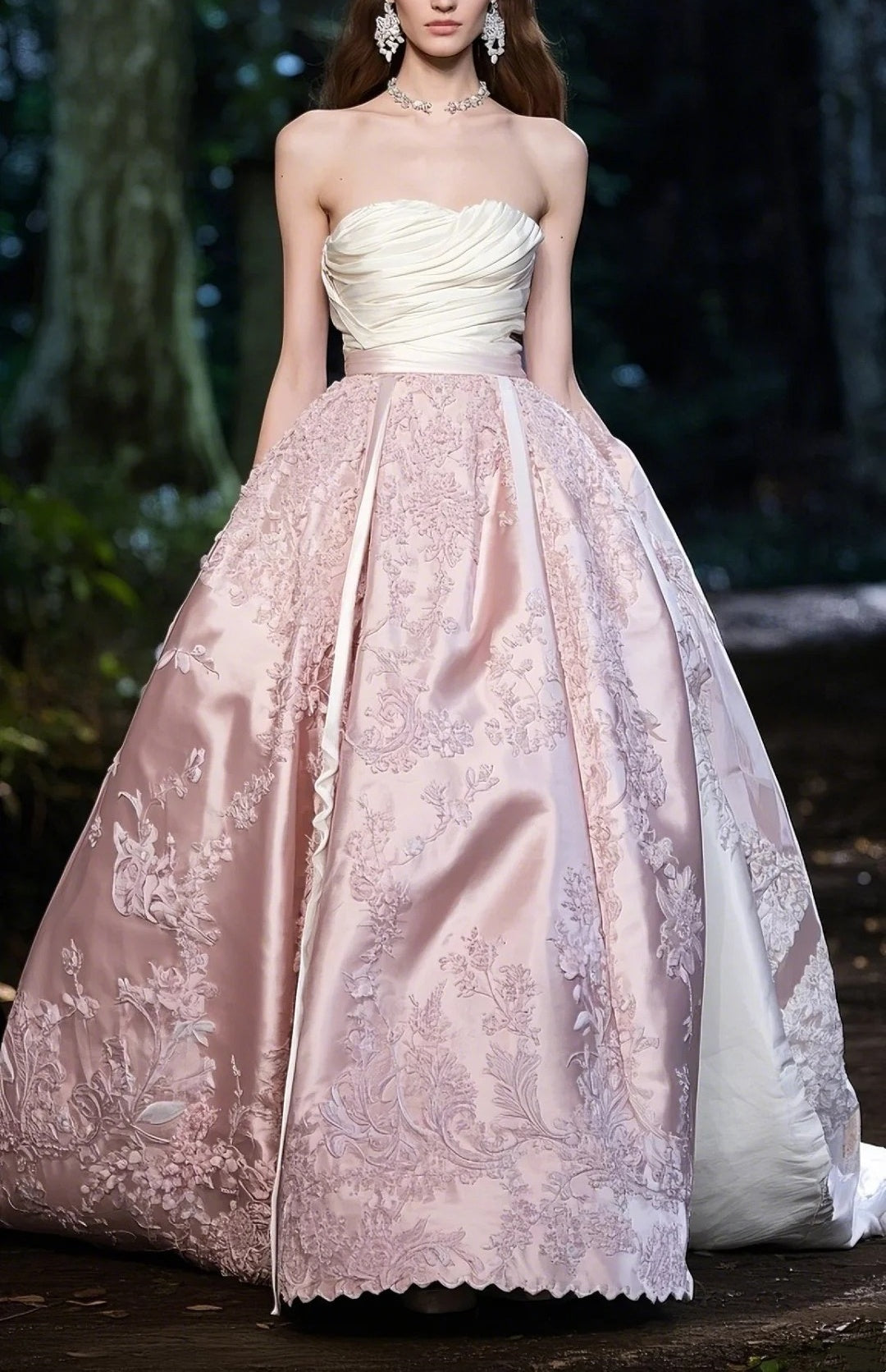 Elfenbeinrosa Satin Langes Ballkleid Abendkleid gh4785