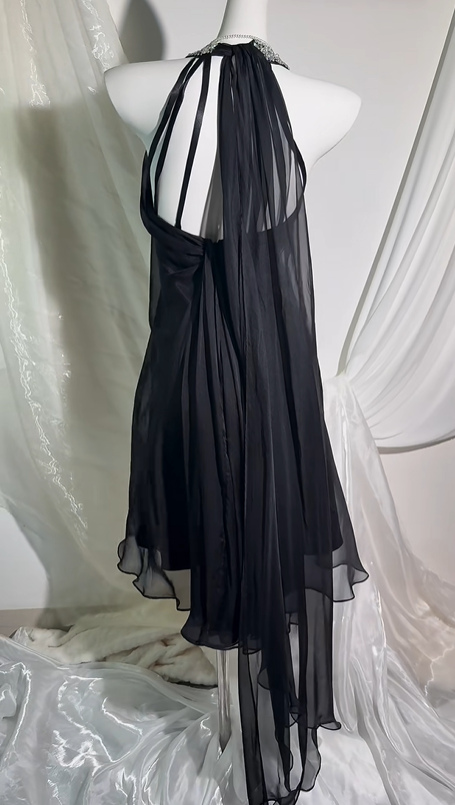 Vintage Black Shiny Rhinestone Halter Straight Cut Prom Gown, Evening Party Dress gh8558