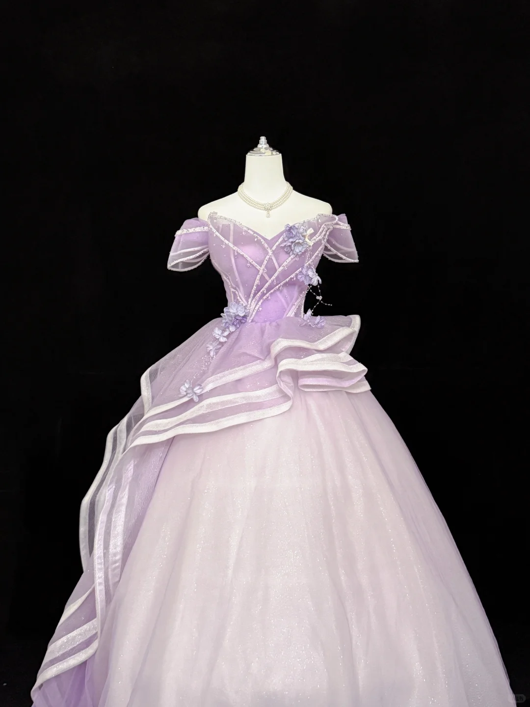 Lavender Off-the-Shoulder Cinched Waist Voluminous Princess Skirt Long Romantic Dress, Wedding Gown gh7874