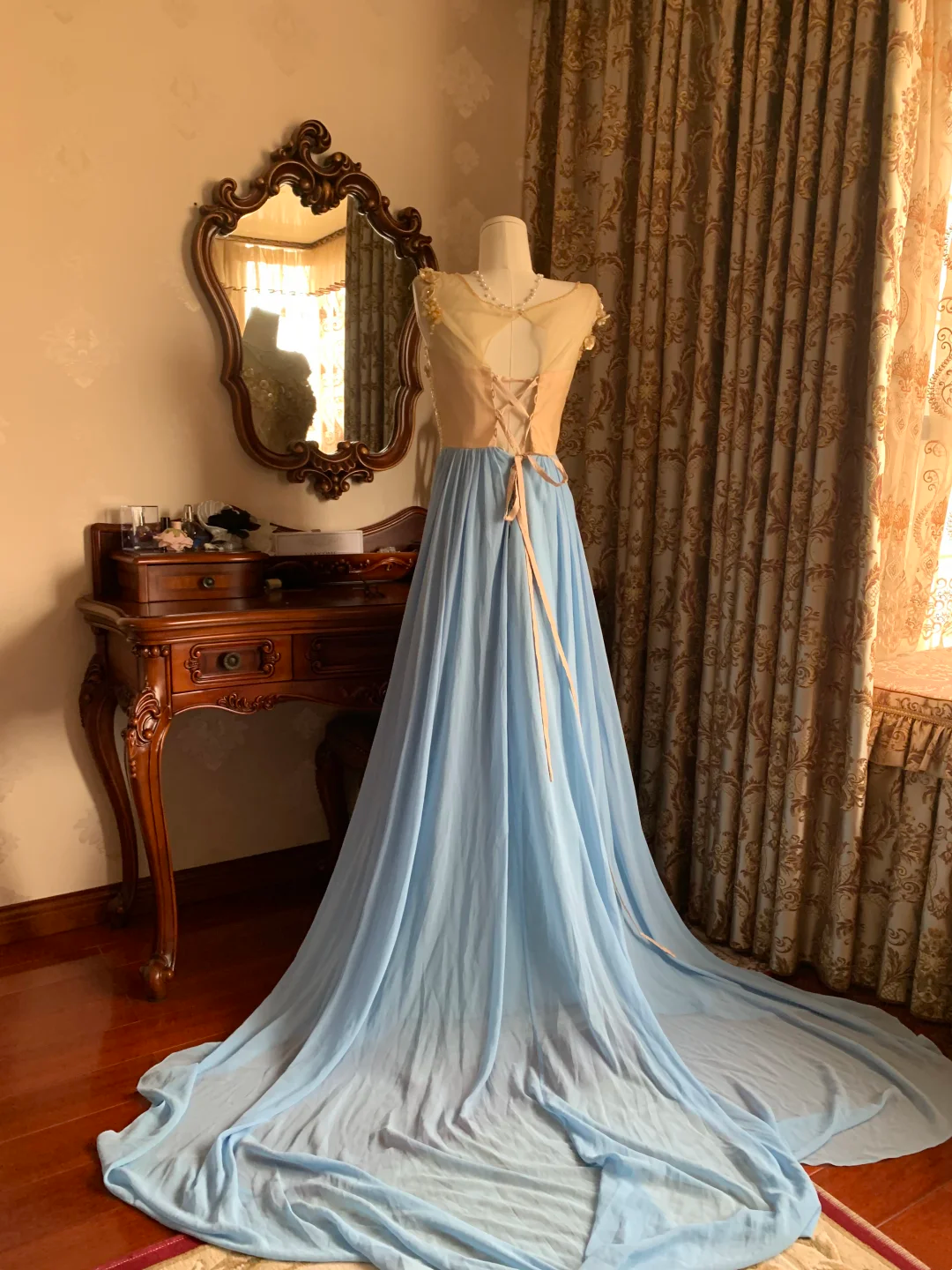 Orange Bodice Spliced Light Blue Skirt Prom Gown, Evening Formal Dress gh7243