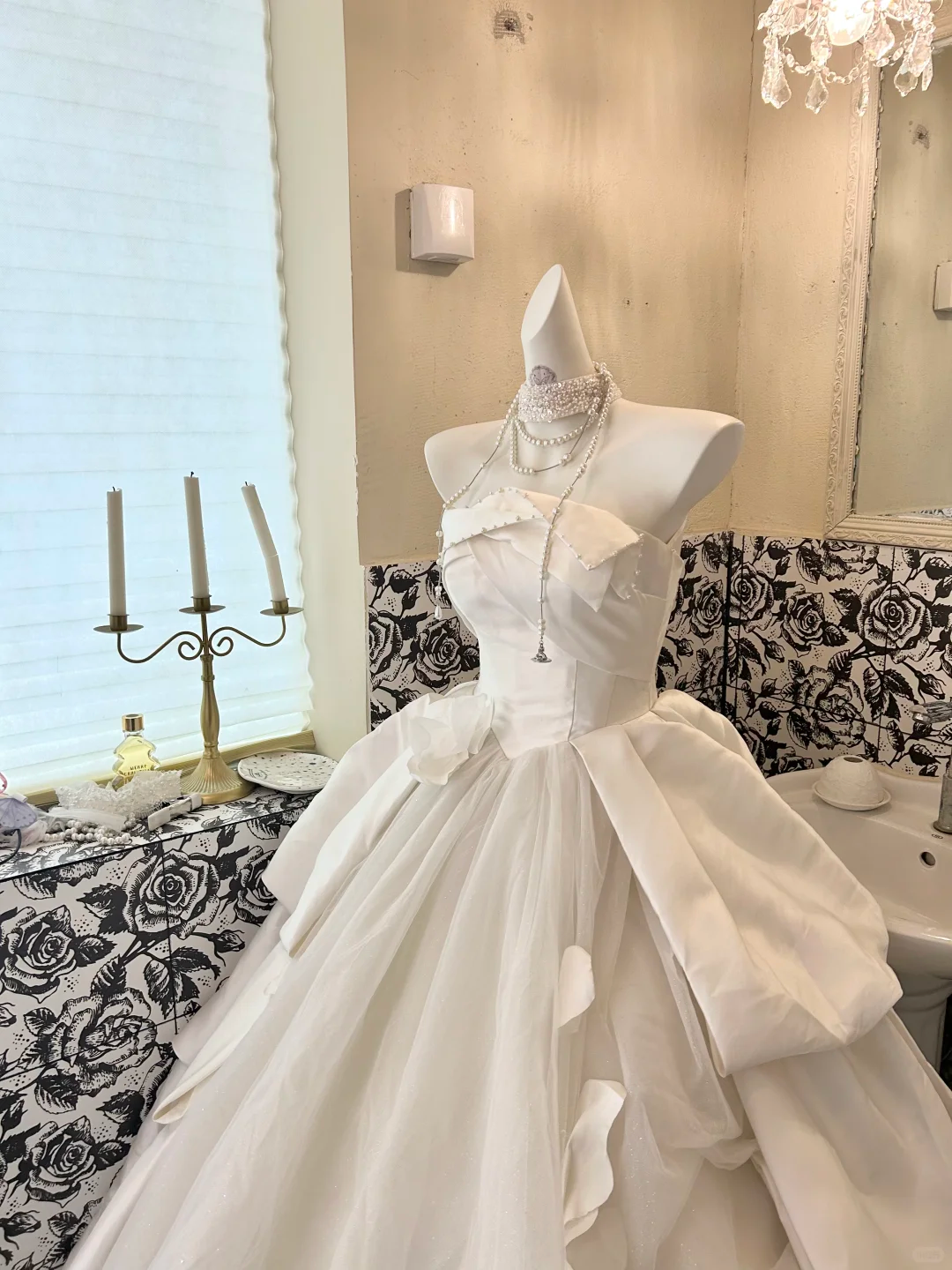 White Satin Strapless Vintage Cinched Waist Voluminous Skirt Long Romantic Dress, Wedding Gown gh7782