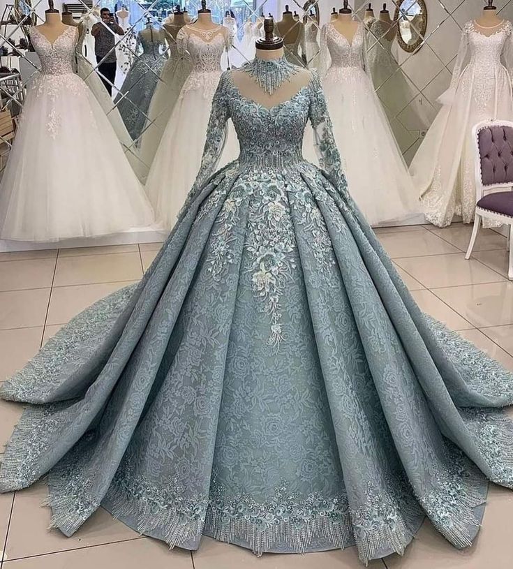 Blau retro elegante wunderschöne exquisite perlen komplexe stickerei applique lange Schwere Industrie Anpassung ballkleid abendkleid edle hochzeit kleid gh3164