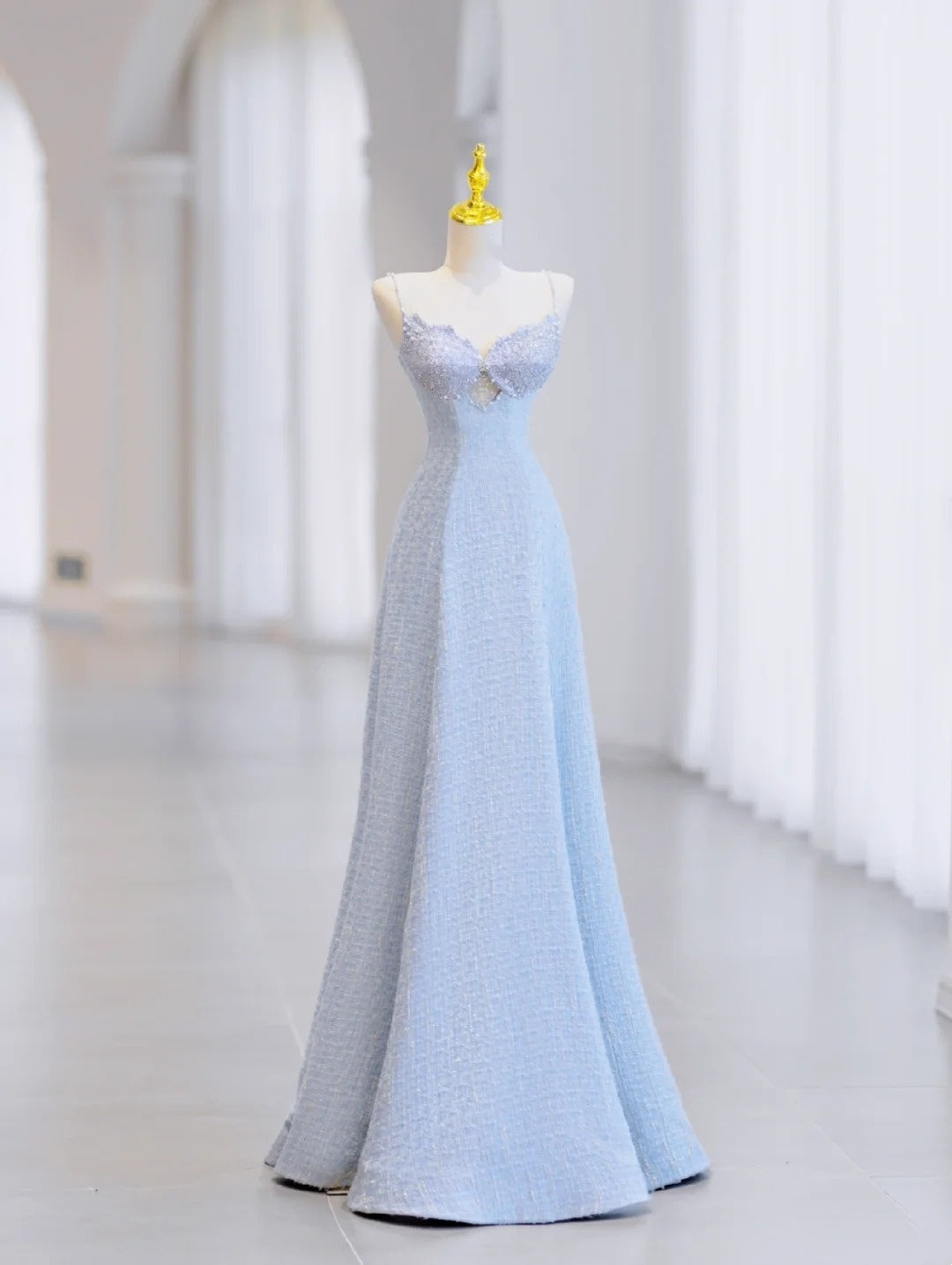 Robe de soirée longue en satin bleu à la mode gh4734