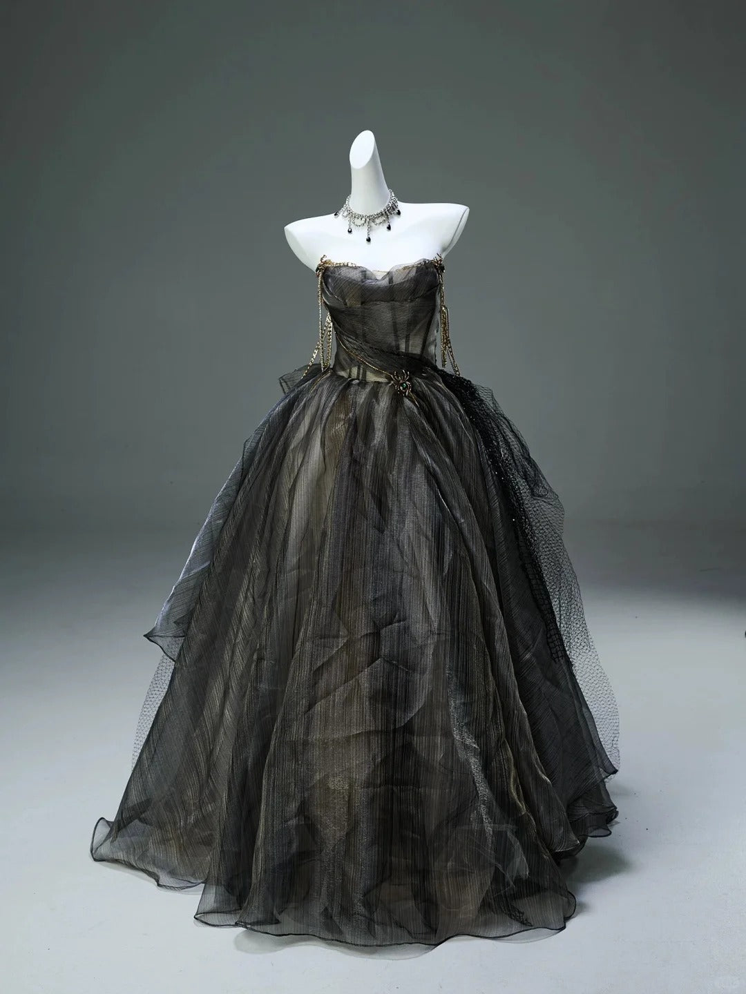 Schwarzes, wunderschönes, exquisites Goldperlen-Kleid, stilvolles, elegantes, langes, bodenlanges Tüll-Ballkleid, Abendkleid, Prinzessinnen-Abschlusskleid, Zeremonienkleid für Erwachsene, gh3844