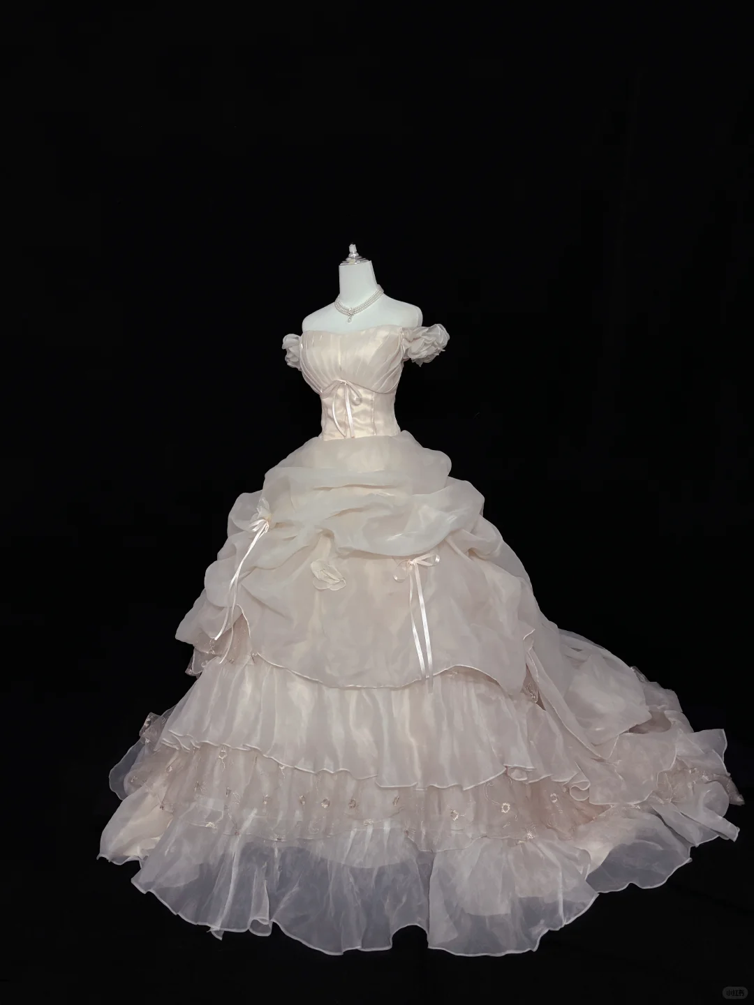 Blush Pink Off-the-Shoulder Voluminous Princess Skirt Long Vintage Romantic Dress, Wedding Gown gh8011