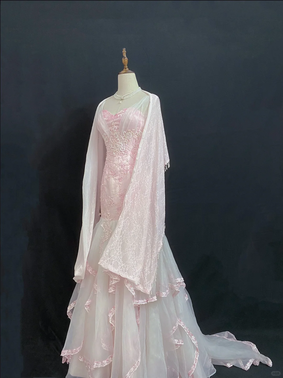 Blush Pink Embroidered Long Sexy Romantic Gown with Fitted Waist and Bodycon Cut, Wedding Dress & Bridal Gown gh8326