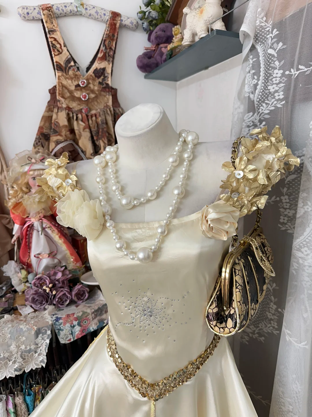 Ivory Vintage Fitted Waist Full Flare Skirt Prom Dress, Wedding Dress, Evening Gown gh7203