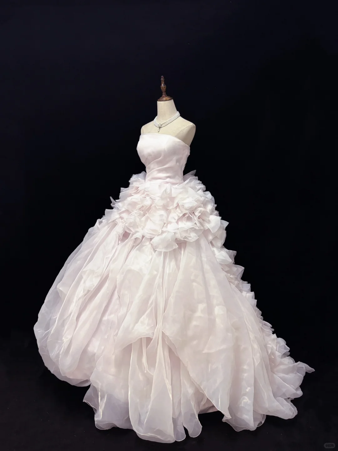Blush Pink Strapless Cinched Waist Voluminous Tiered Skirt Long Romantic Dress, Wedding Gown gh7966
