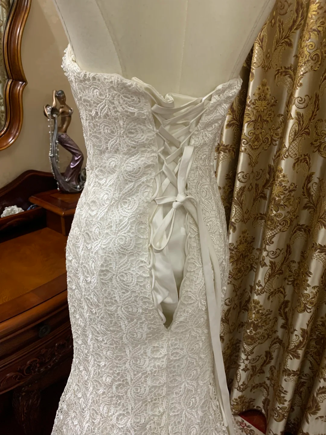 White Strapless Waist-Cinched Mermaid Prom Dress, Evening Gown, Wedding Dress, Graduation Dress gh7247