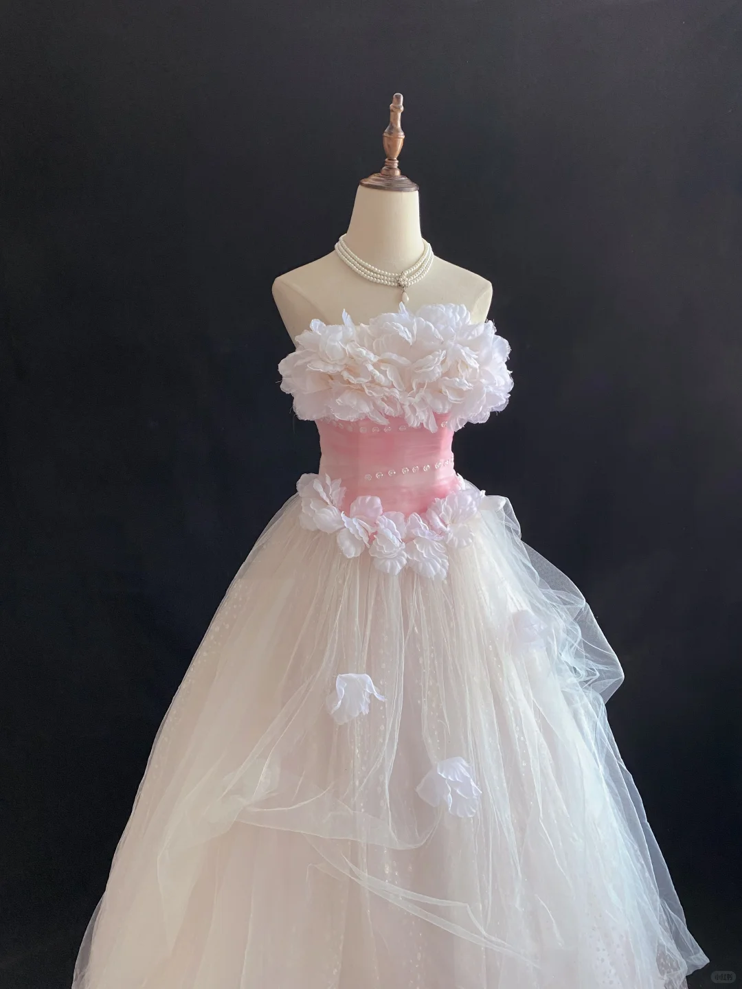 Blush Pink Strapless Romantic Gown with Floral Details, Cinched Waist & Elegant Flowy Fairy Skirt, Wedding Dress & Bridal Gown gh8147