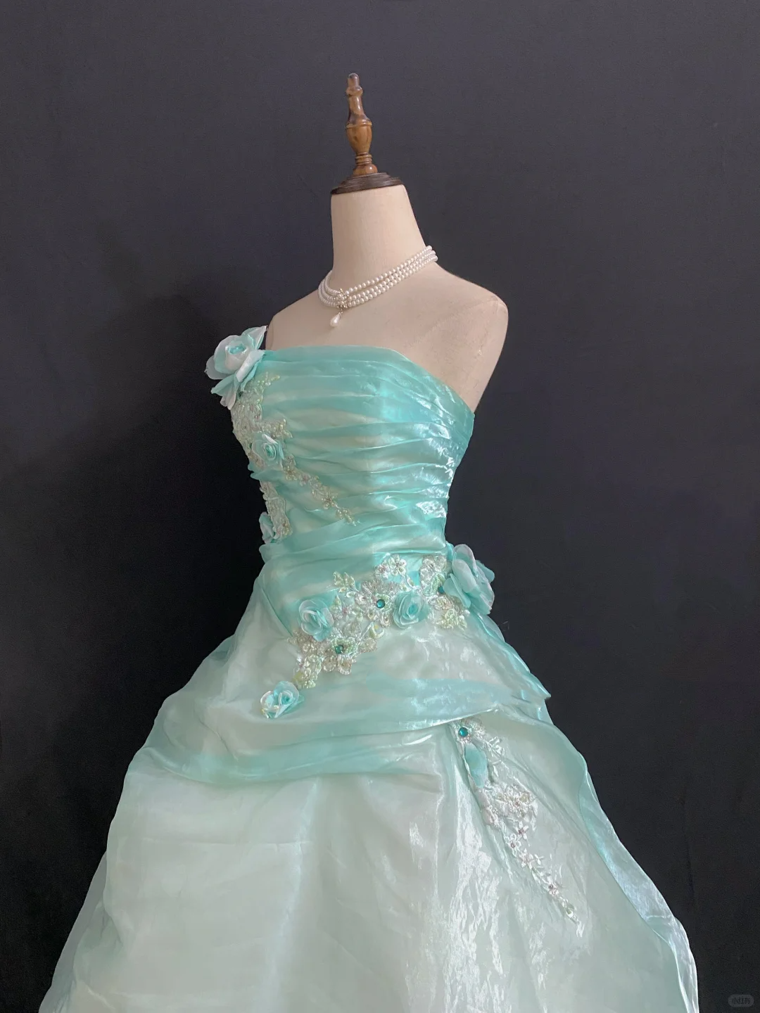 Lake Blue Strapless Long Romantic Gown with Fitted Waist and Fluffy Princess Skirt, Wedding Dress & Bridal Gown gh8328