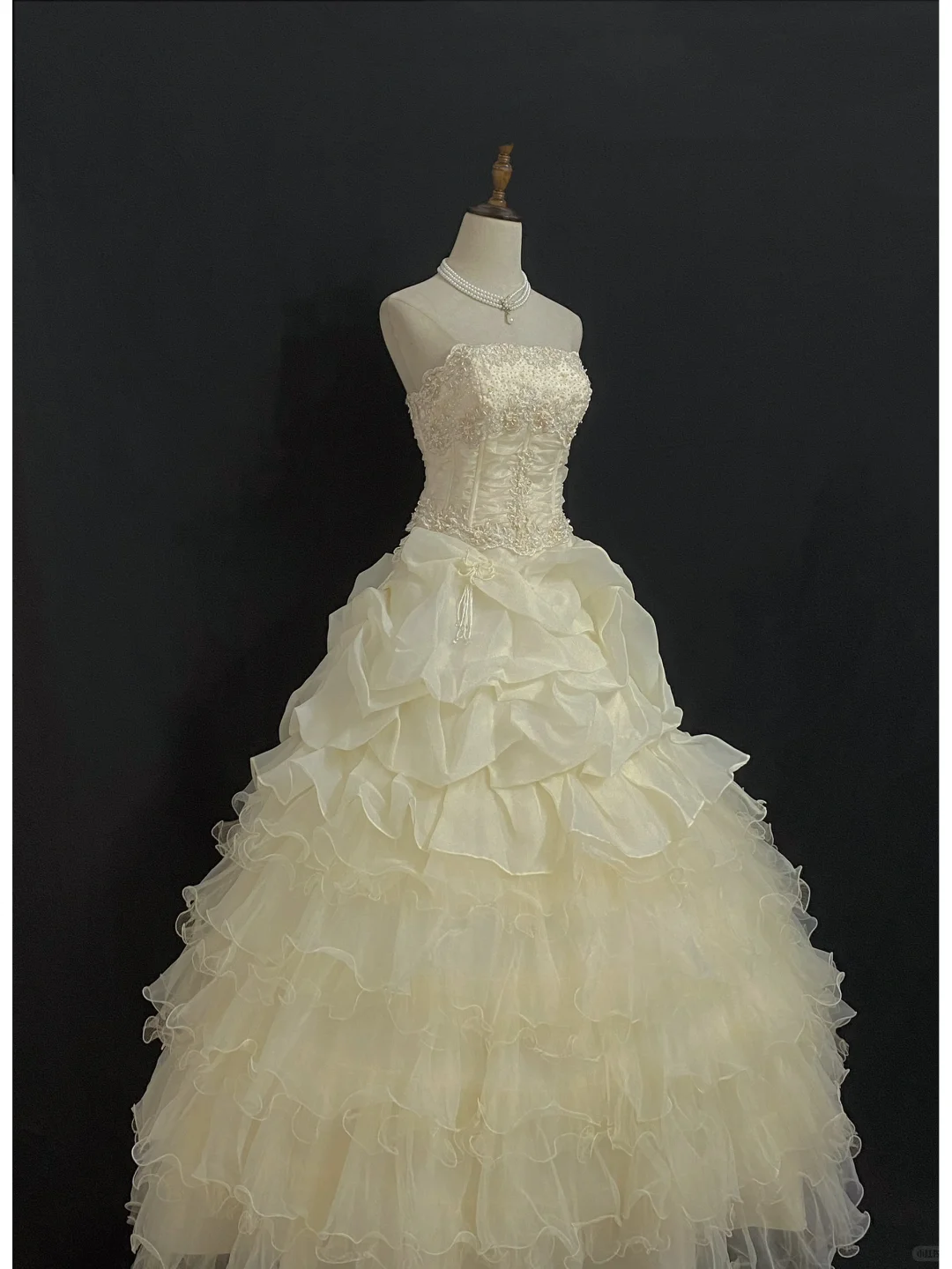 Light Apricot Strapless Elegant Romantic Gown with Fitted Waist and Fluffy Princess Skirt, Wedding Dress & Bridal Gown gh8330
