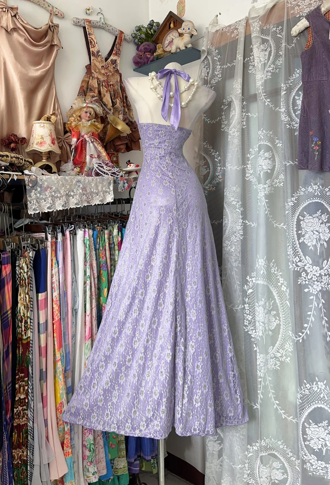 Light Purple Halter Neck Fitted Waist Slim Long Prom Dress, Evening Gown gh7206