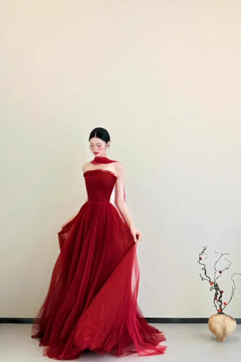 Rotes langes Chiffon-Abendkleid gh6777