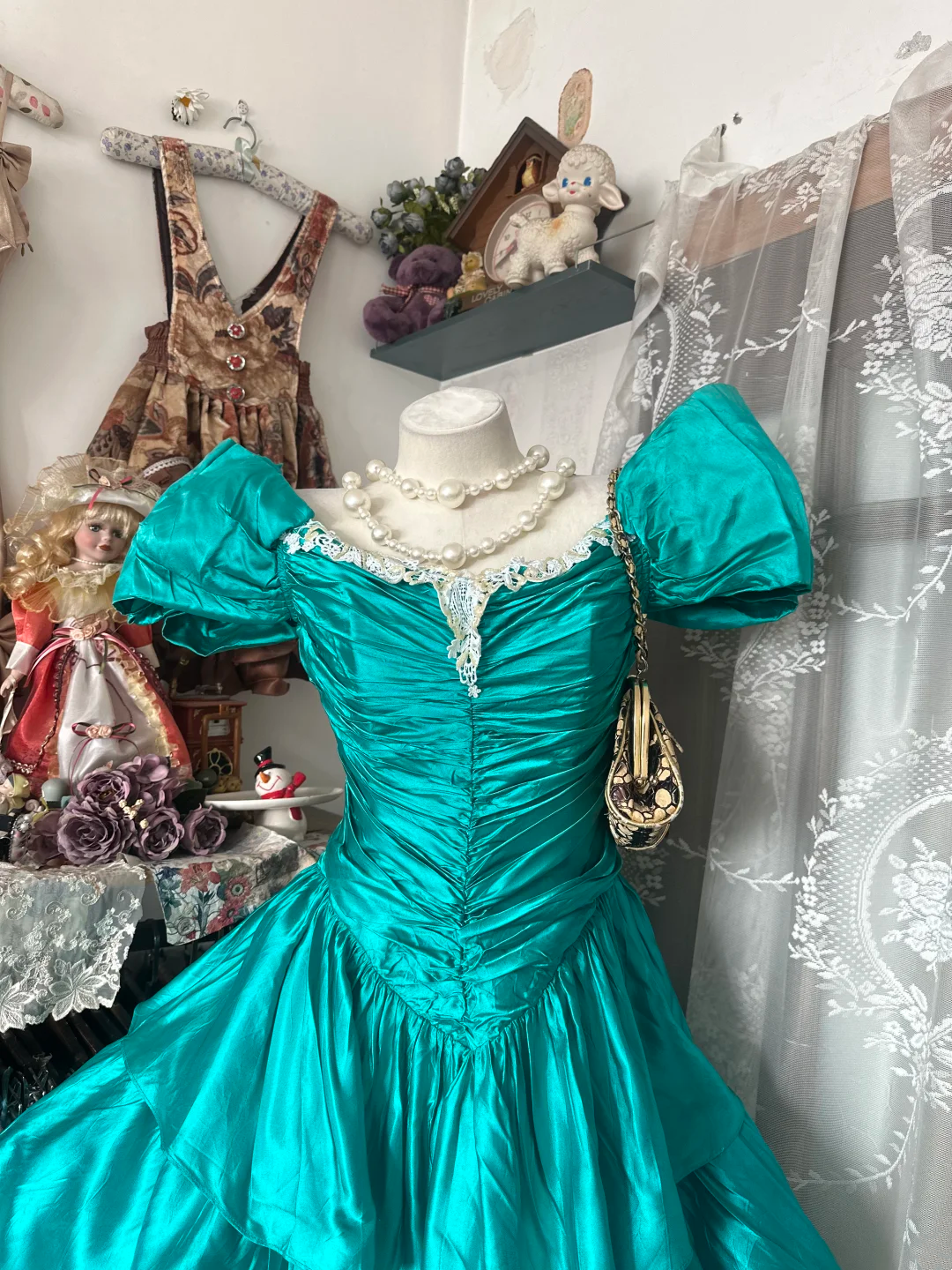 Teal Fitted Waist Slim Retro Elegant Prom Dress, Evening Gown gh7207