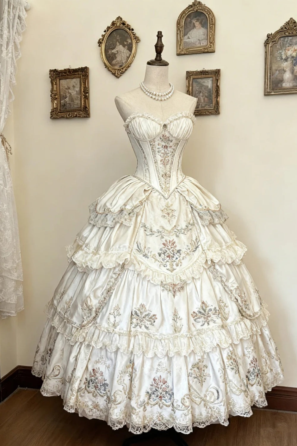 Girlhomeshops - Robe longue en tulle et dentelle, style rétro classique, peinture à l'huile, style lolita, robe de bal florale, gh5936