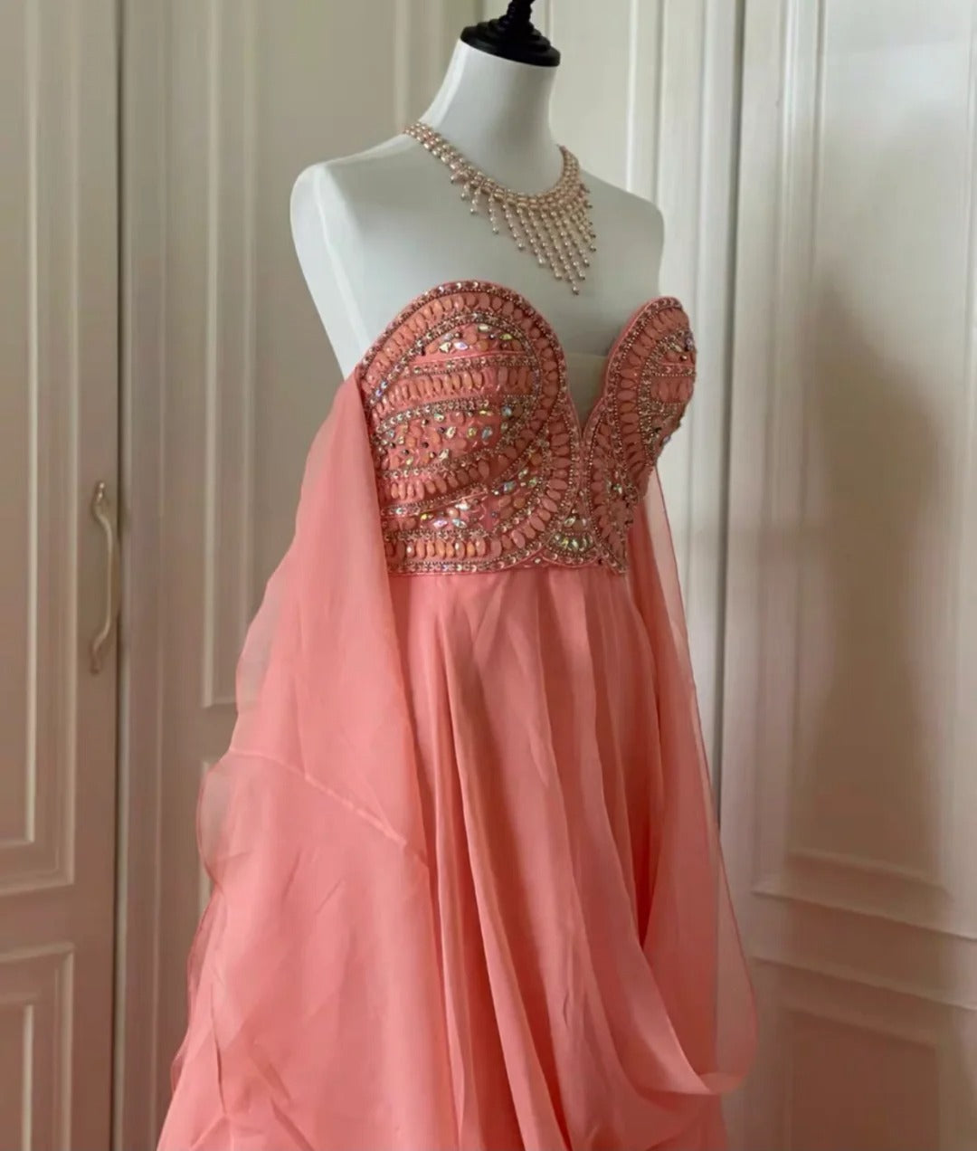 ✨Robe de soirée longue en mousseline de soie rose fantaisie déesse grecque gh4269
