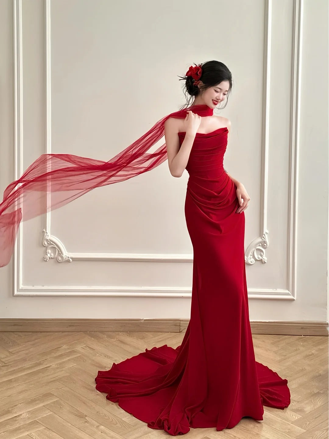 Robe de soirée élégante et simple, longue et en satin bordeaux, longueur au sol, robe de bal, gh4361