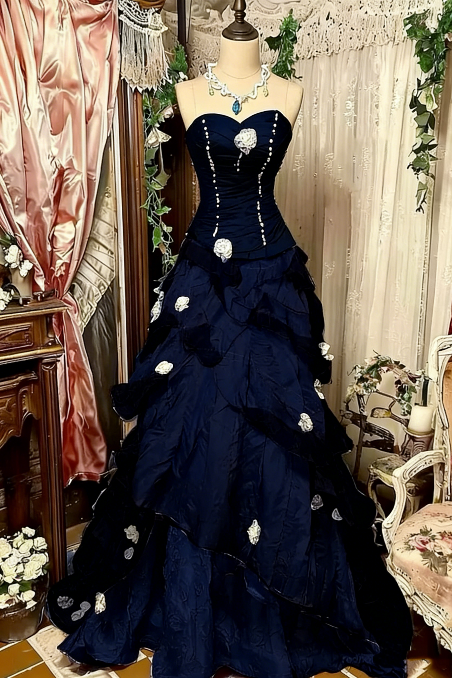 Lila Rosa Blau Farbverlauf Mode Retro Elegante Zarte Blumen Perlen Süße Elegante Lange Tüll Bodenlangen Ballkleid Abendkleid gh4156