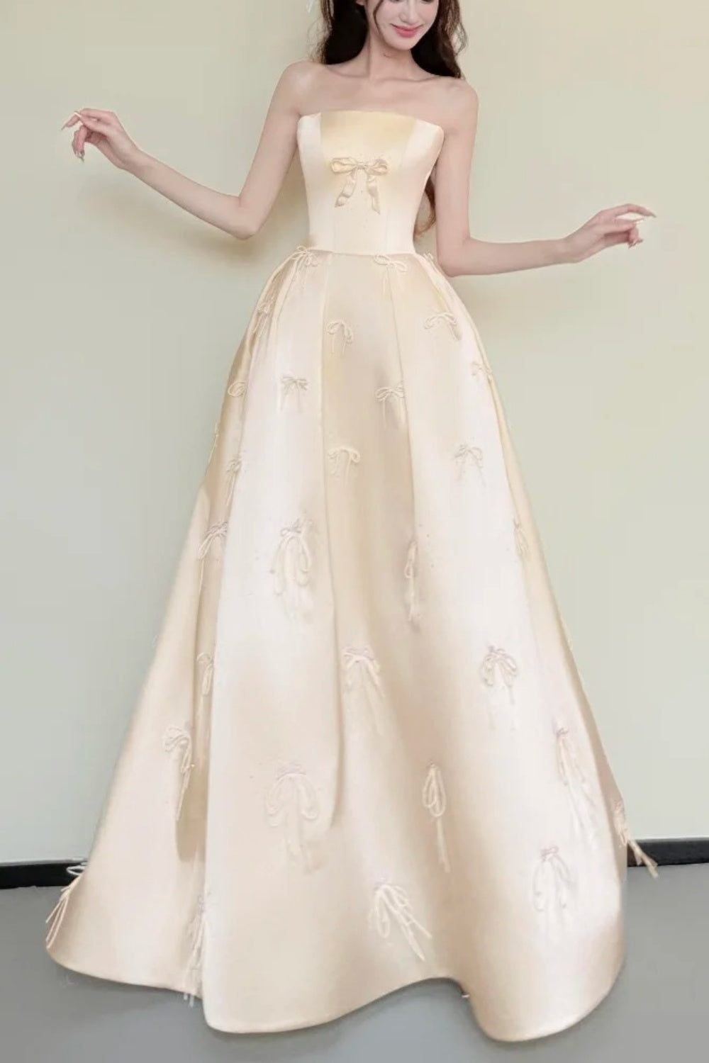 girlhomeshops-Süße Schleife, exquisites, perlenbesetztes langes Satin-Belle-Prinzessinnen-Ballkleid, Abendkleid, Abschlusskleid, gh5978