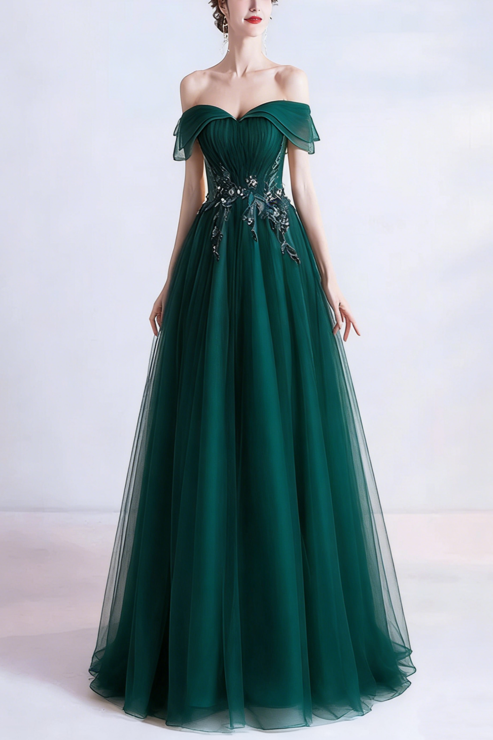 Cute tulle sequins long prom dress evening dress 10470