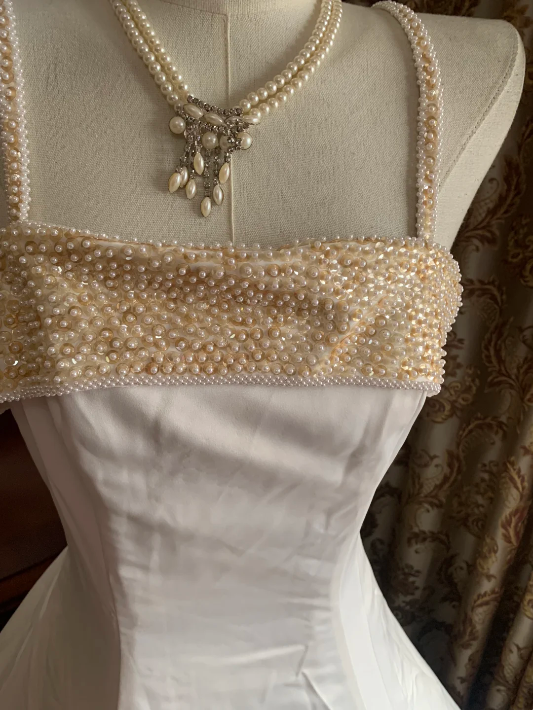 White Spaghetti Strap Waist-Cinched Voluminous Skirt Elegant Vintage Prom Gown, Graduation Dress, Wedding Dress gh7263