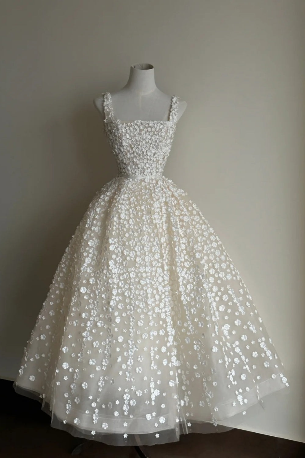 Weißes, zartes, langes Chiffon-Abendkleid mit Blumenmuster, Hochzeitskleid gh6804