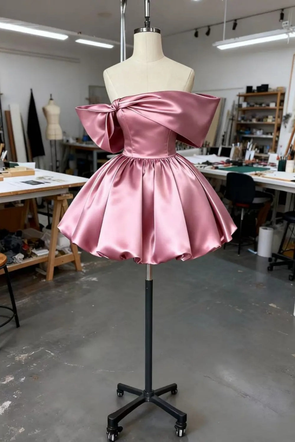 girlhomeshops – Geburtstagskleid, kurzes, pinkes Satin-Schulkleid, Hoco-Kleid gh6160