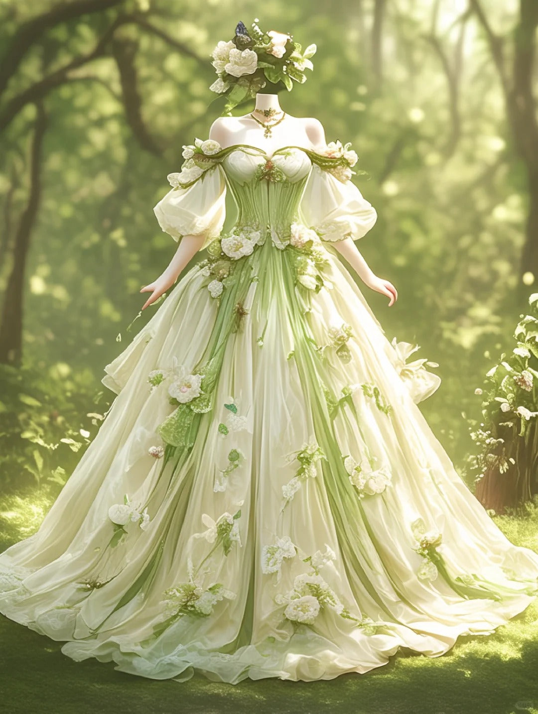 Grüner Wald Fantasie Fantasie Blumen langes Tüll Ballkleid Abendkleid Brautkleid gh4735