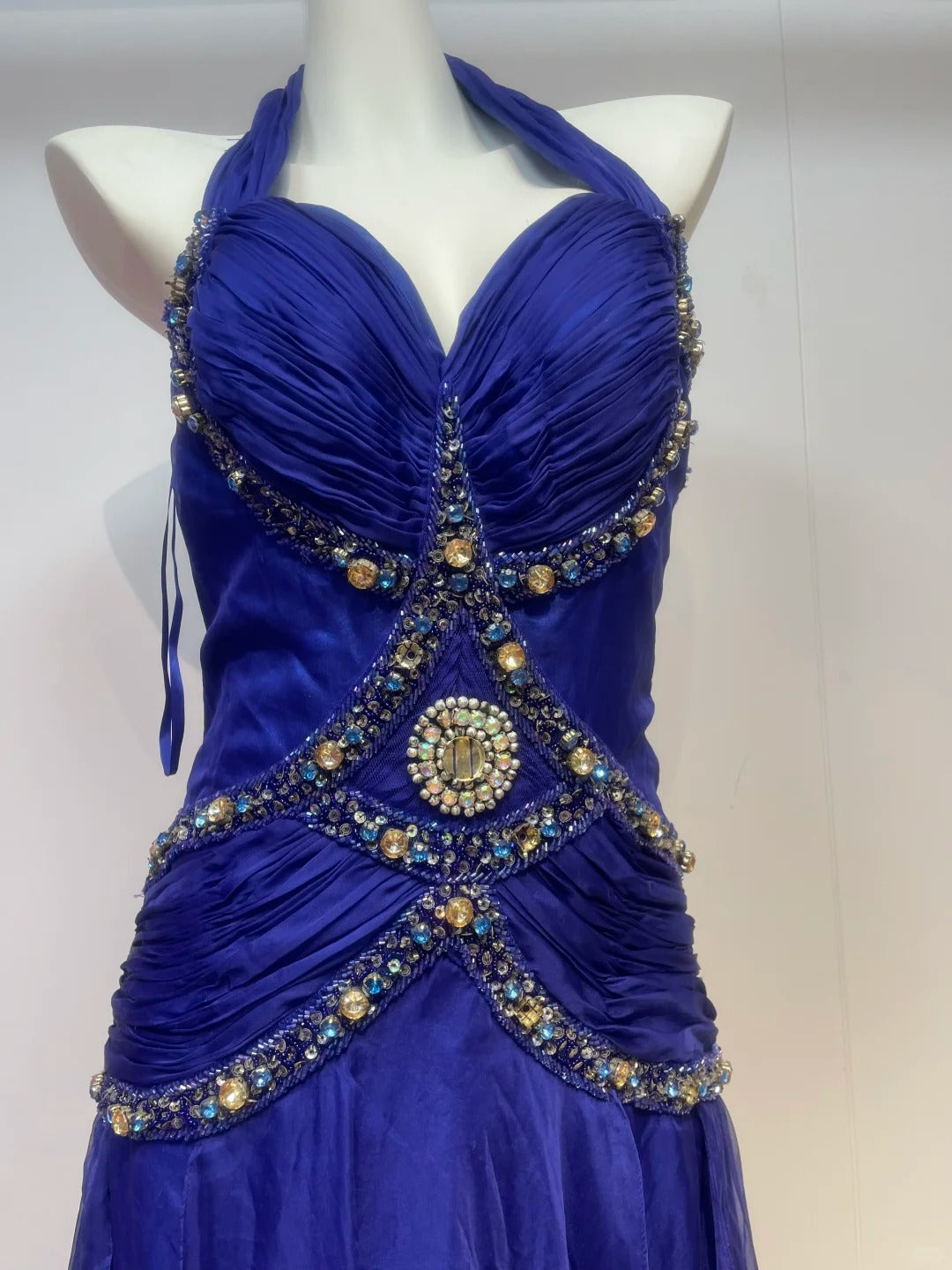 Robe de soirée longue en satin bleu avec strass, élégante et tendance, robe de bal, robe de fête d'anniversaire, gh4946