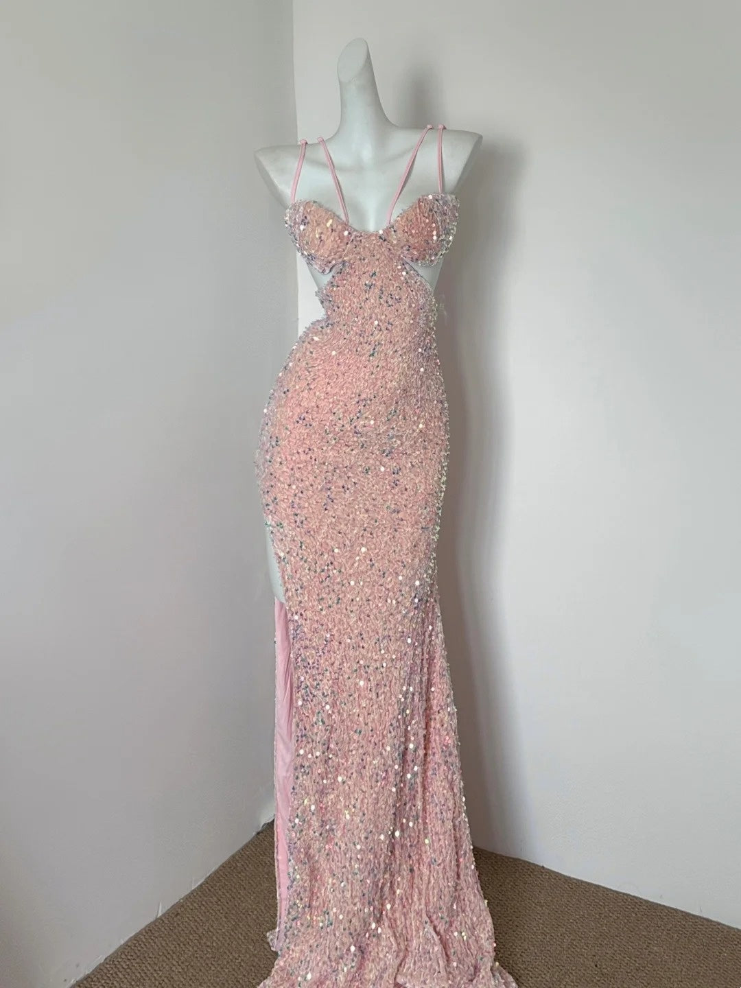 Rosa glänzendes, modisches, langes Pailletten-Ballkleid, Abendkleid, Partykleid, gh4839
