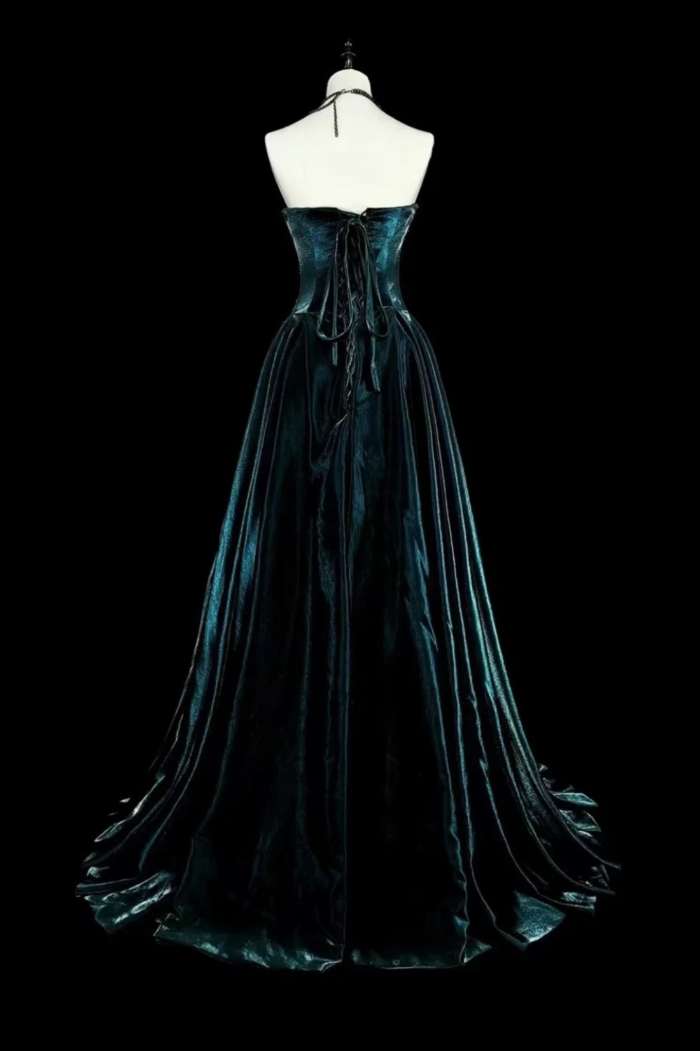 girlhomeshops-Teal Velvet pearled strapless Sleeveless Floor-Long Gothic Gown gh6318