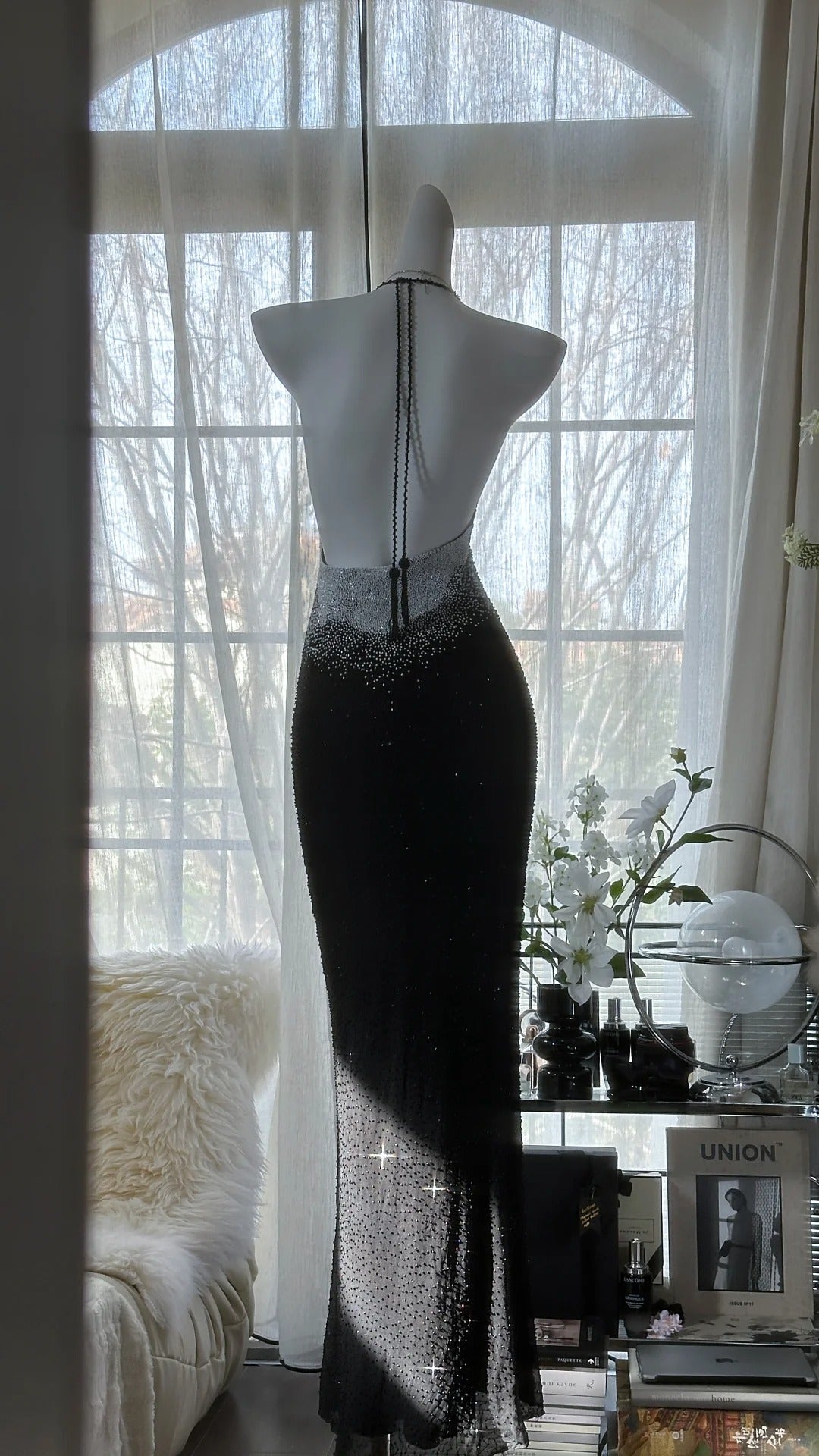 Schwarz Silber Wunderschöne Glänzende Mode Gradienten Hosenträger Lange Pailletten Ballkleid Abendkleid Partykleid gh4004