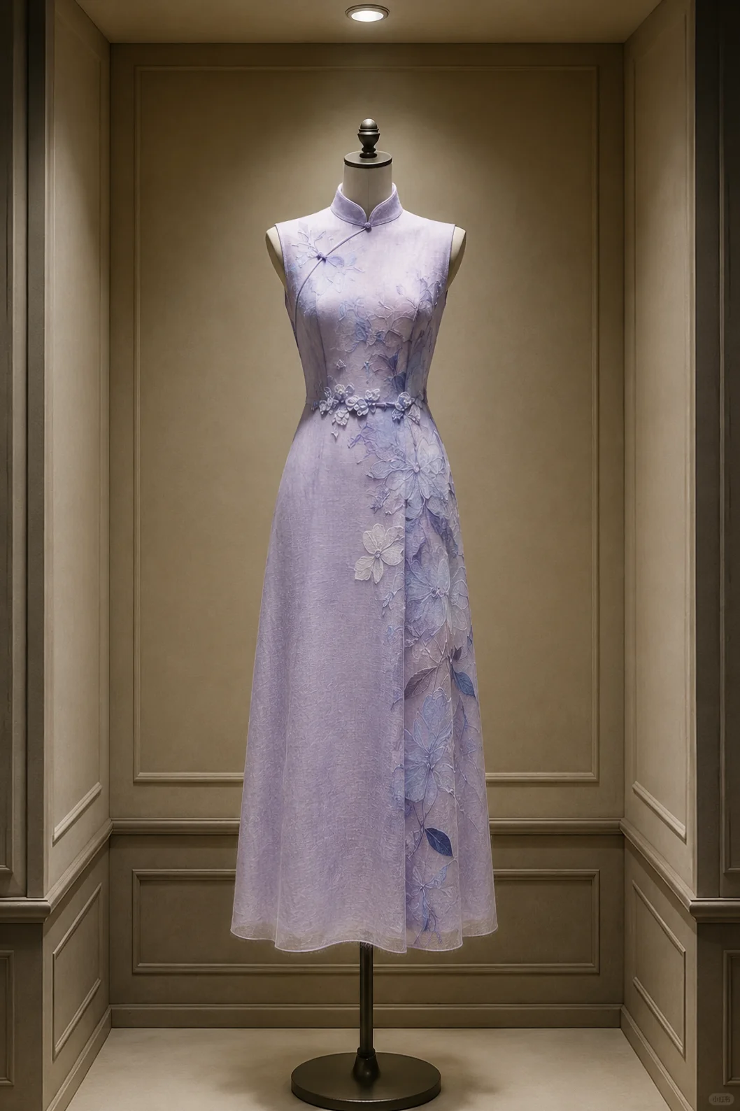 ✨Girlhomeshops-Lavender Ombre Blue Floral Long Cheongsam Qipao gh10434