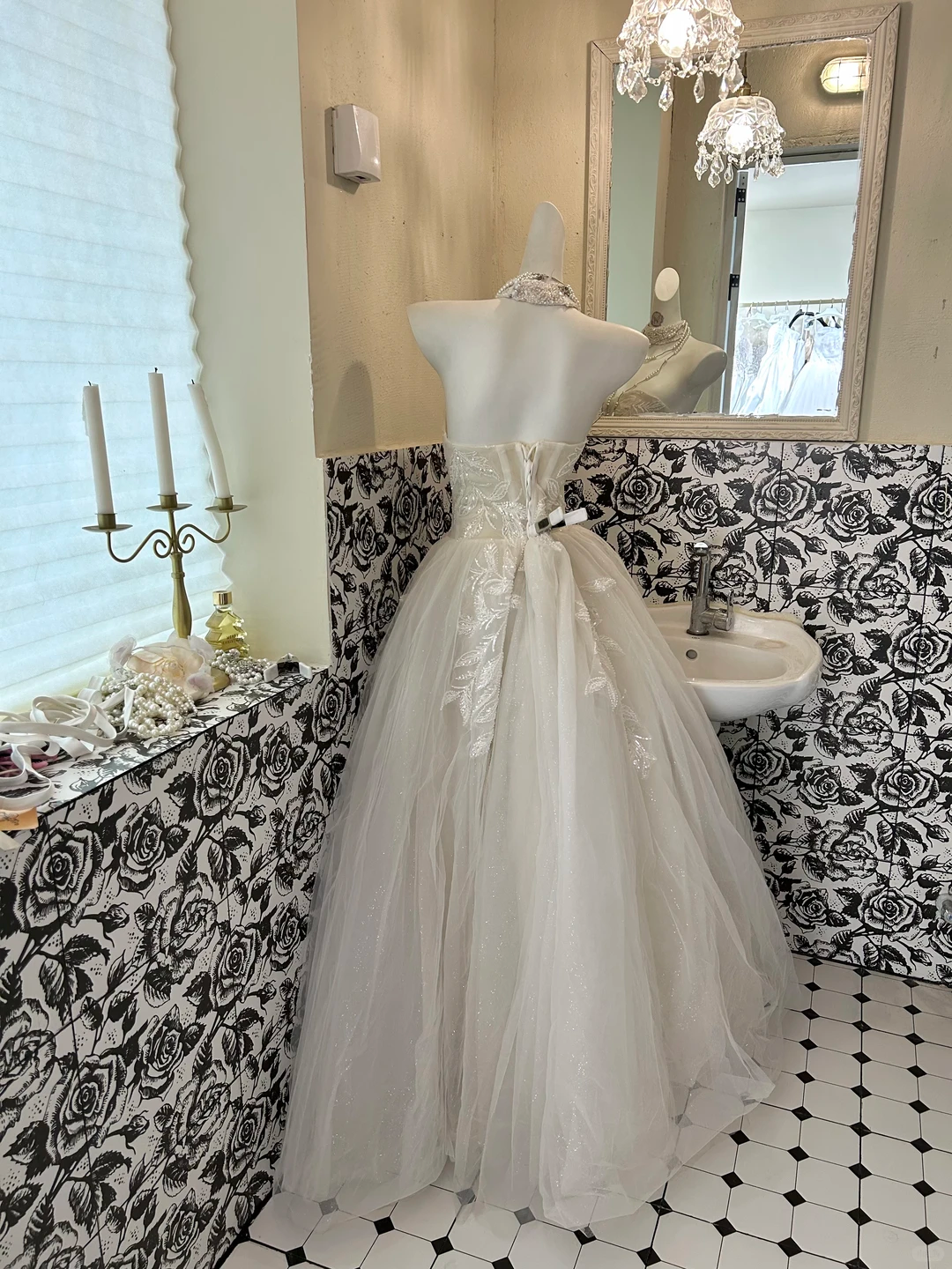 Ivory Strapless Embroidered Waist-Cinched Voluminous Skirt Long Romantic Dress, Wedding Gown gh7715