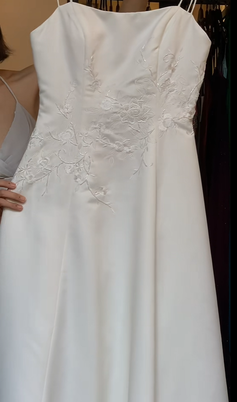 Double Spaghetti Straps White Satin Evening Gown Floral Lace Applique A-Line Long Prom Dress gh9699