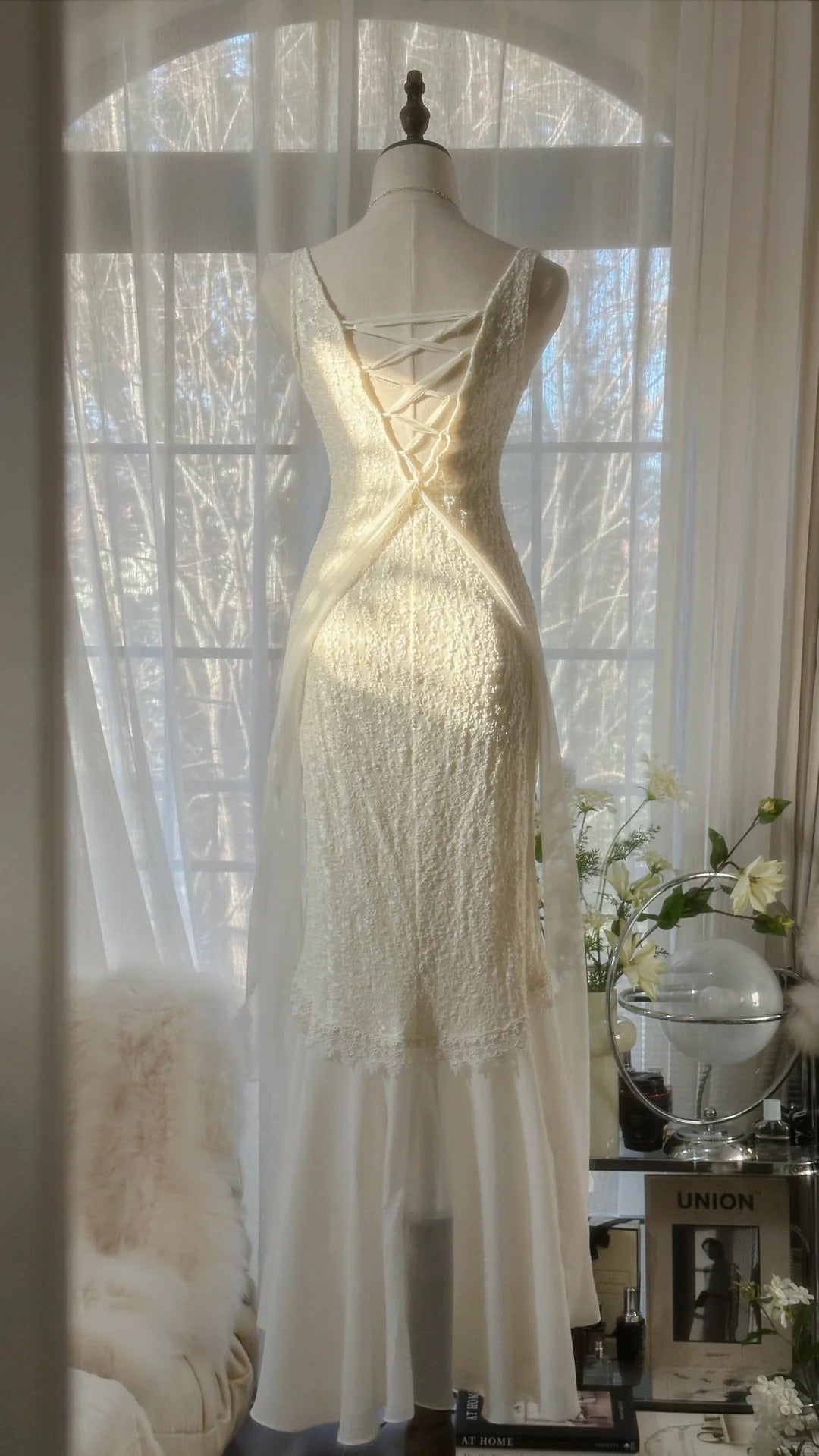 Elfenbeinweißes romantisches, modisches, elegantes, exquisites Spitzen-Ballkleid aus Chiffon, langes Abendkleid für Geburtstage/Hochzeitsgäste/Urlaubspartys, Ballkleid, Valentinstags-Date-Kleid, gh4028