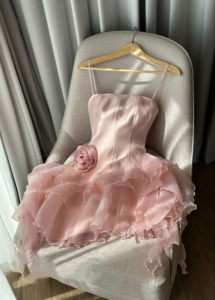 Rosa Süßes Fantasie Blumen Kurzes Chiffon Mini Homecoming Kleid Frauen Geburtstagsparty Kleid gh4727